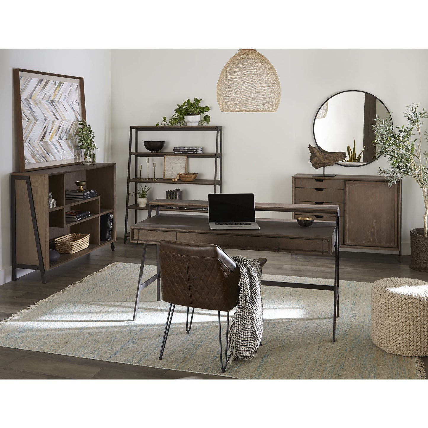 Modus Finch Wood and Metal Accent Bookcase in Buckwheat and Antique BronzeImage 1