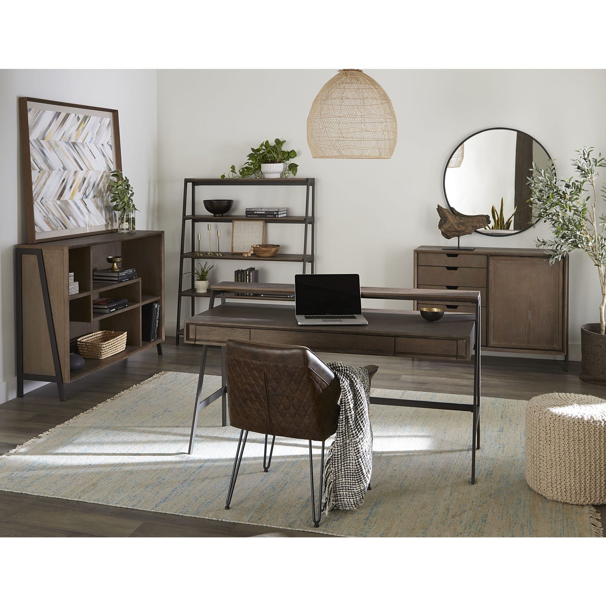Modus Finch Wood and Metal Etagere Bookcase in Buckwheat and Antique BronzeImage 2