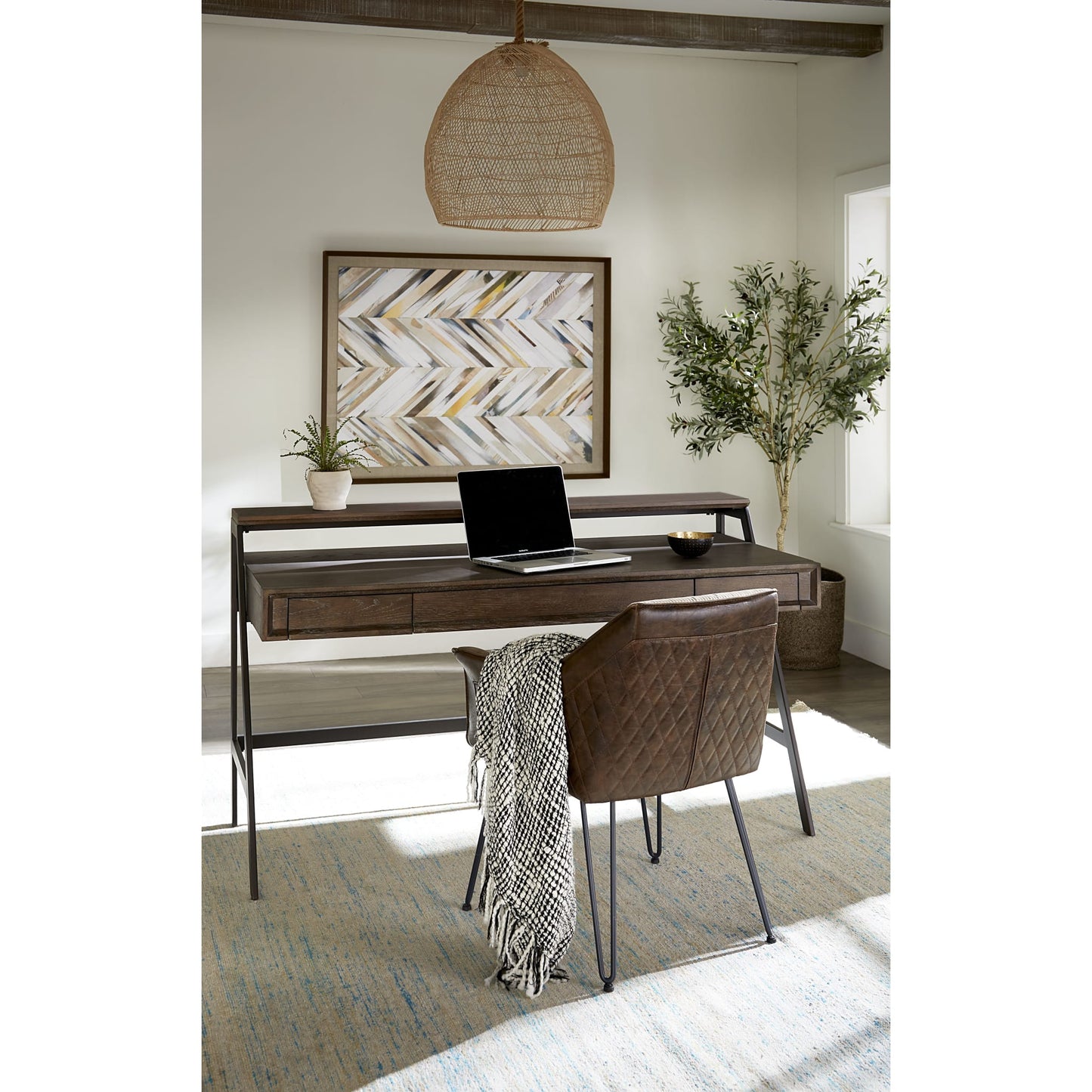 Modus Finch Wood and Metal Secretary Desk in Buckwheat and Antique BronzeMain Image