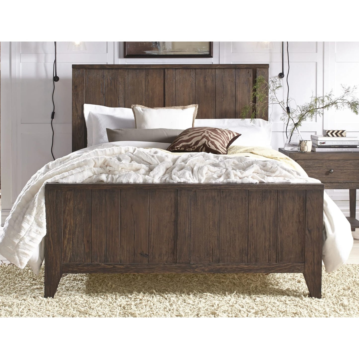 Corinth Solid Wood Panel Bed in River Wash