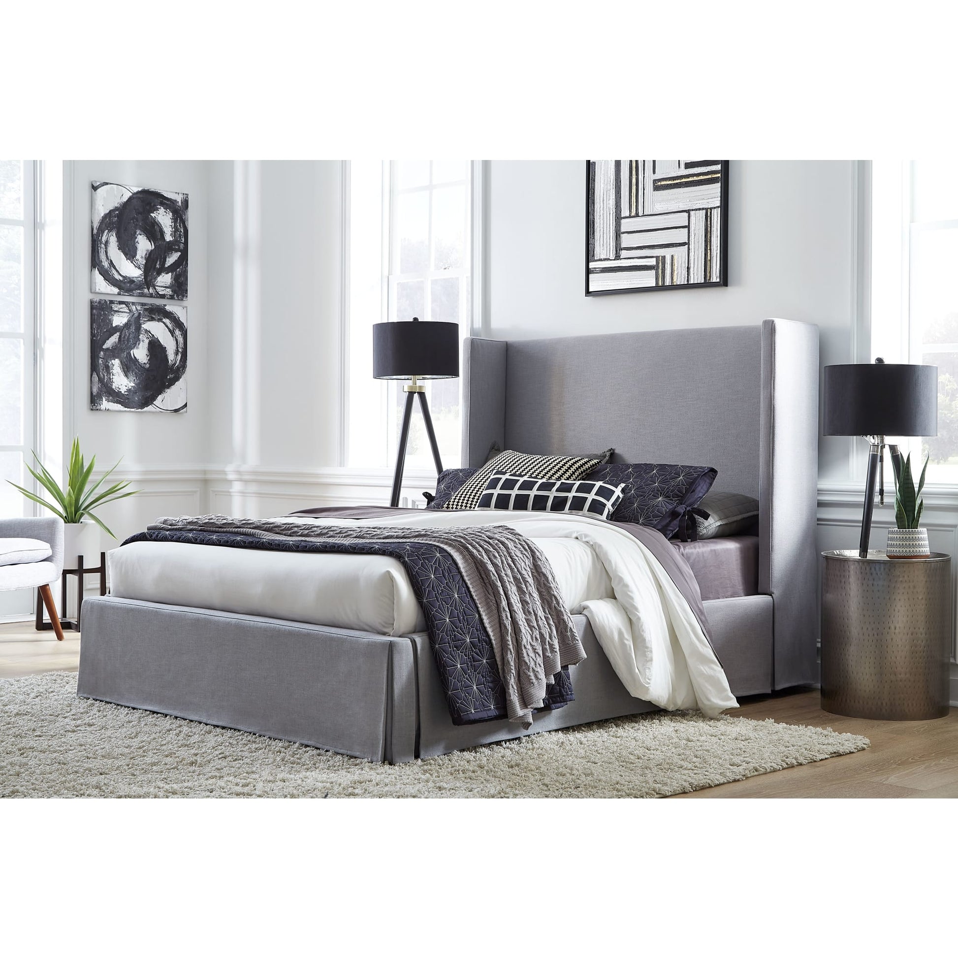 Modus Cresta Skirted Footboard Storage Panel Bed in FogImage 1