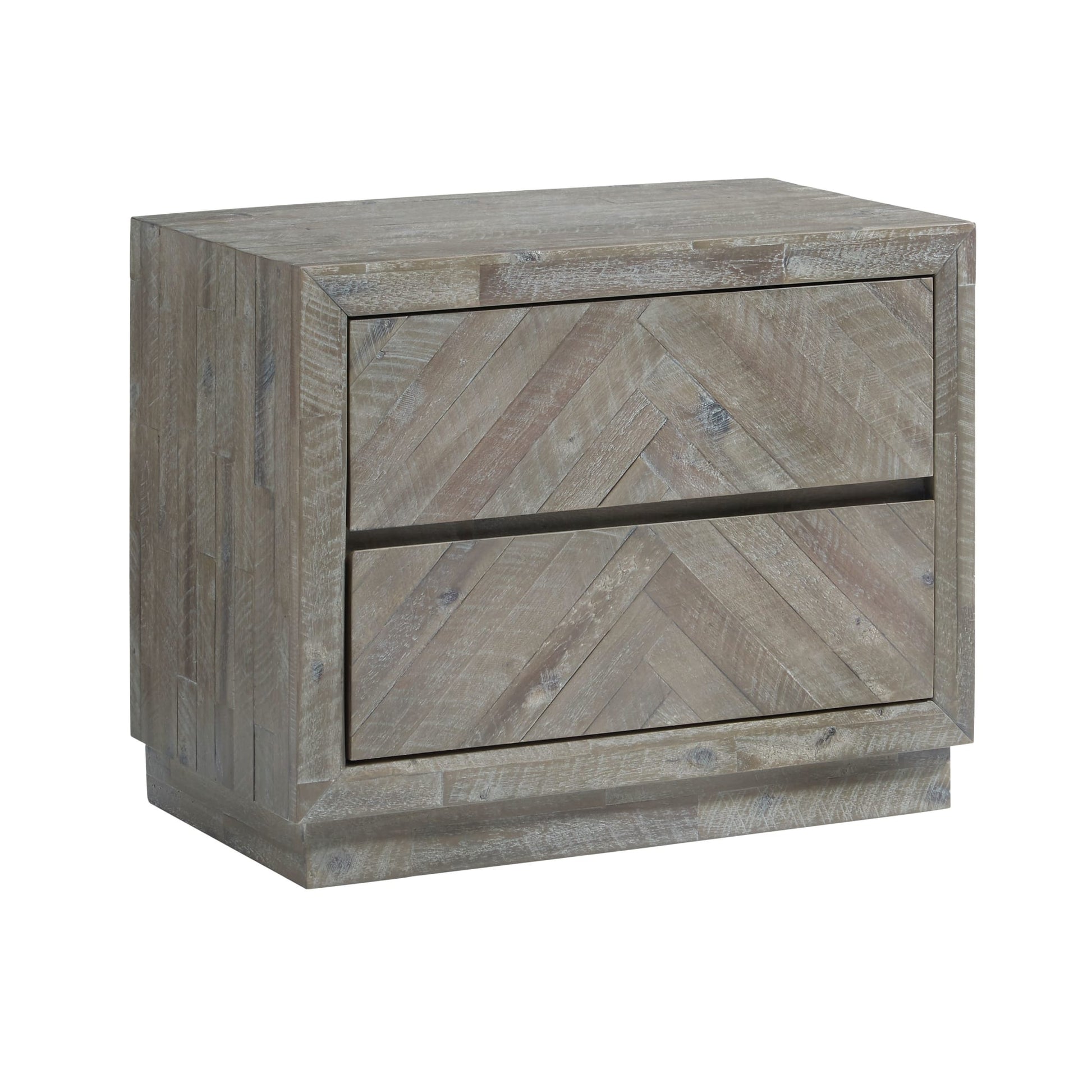 Modus Herringbone Solid Wood Two Drawer Nightstand in Rustic LatteImage 2