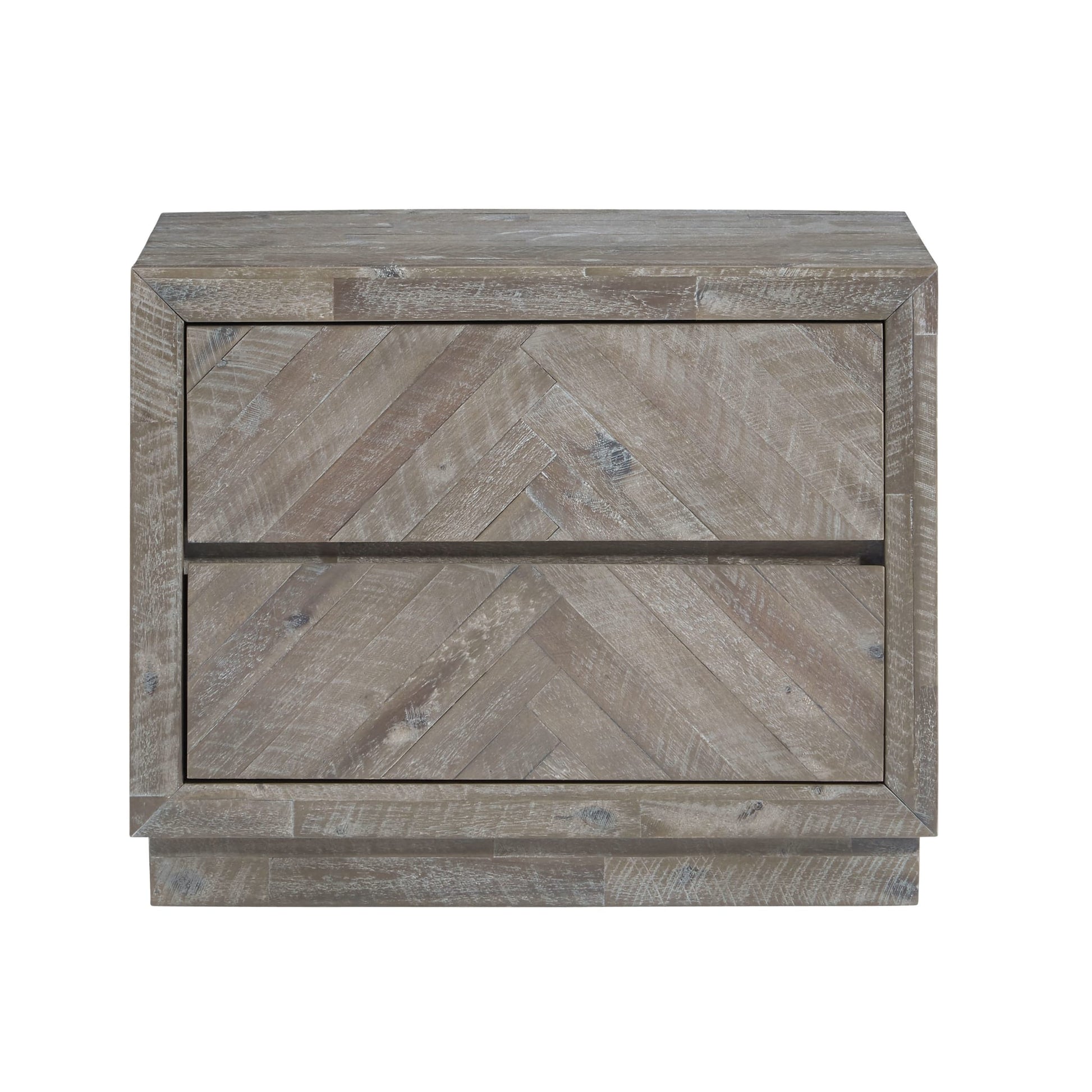 Modus Herringbone Solid Wood Two Drawer Nightstand in Rustic LatteImage 3