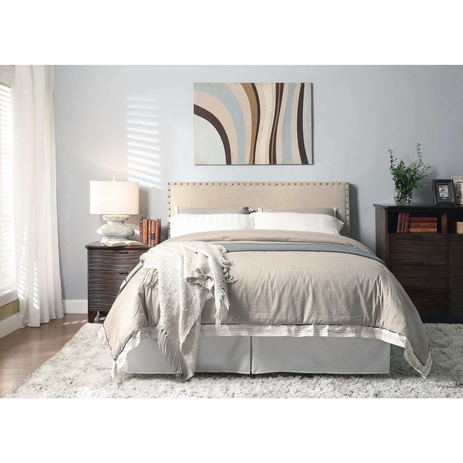 Modus Tavel Nailhead Upholstered Platform Bed in Toast LinenImage 1