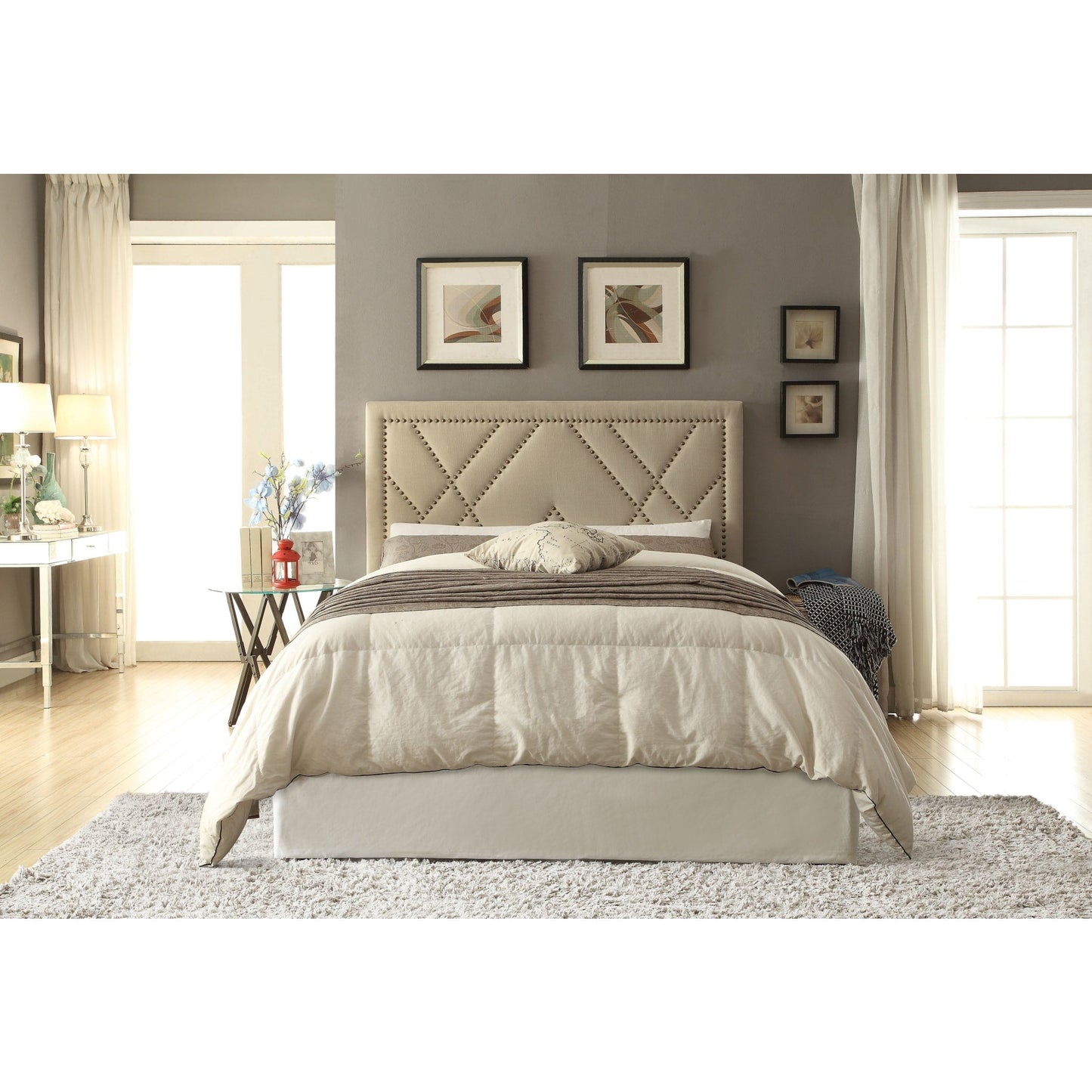 Modus Vienne Nailhead Patterned Upholstered Headboard in PowderImage 1