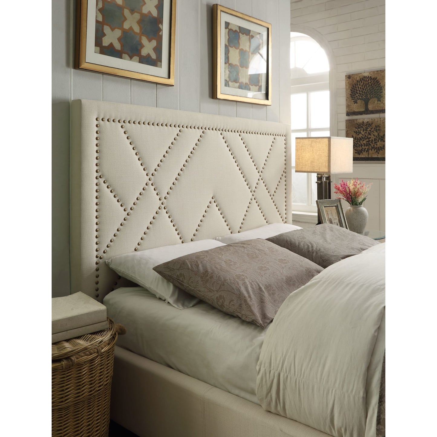 Modus Vienne Nailhead Patterned Upholstered Headboard in PowderMain Image